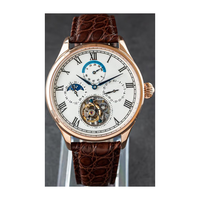 Montres mécaniques en acier avec affichage de la date, phases solaires et lunaire, et tourbillon, conçues et fabriquées en usine pour la marque des clients