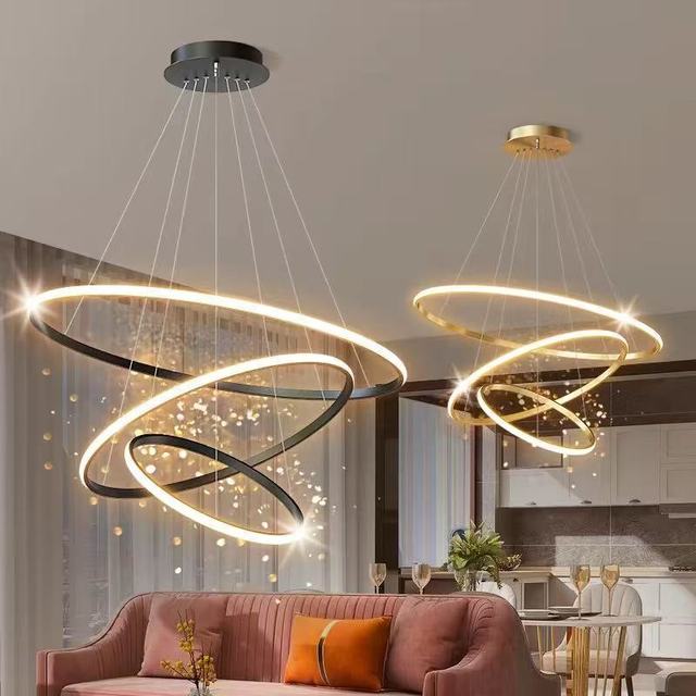 Home Decorative Modern Living Room Hotel Circle Hanging Pendant Light New Design 3 Ring Acrylic Gold Luxury Round Led Chandelier