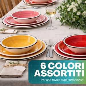 Colorful Round Ceramic <b>Dinnerware</b> <b>Set</b> 18 Pc For 6 People Soup Dinner Dessert Plates - Product Image 3