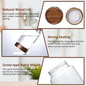 Bocaux en verre hermétiques de qualité alimentaire pour la cuisine, en verre borosilicate, avec couvercle en bois, 180 ml, 300 ml, 1000 ml - Product Image 2