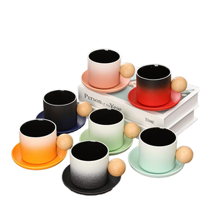 Grande tasse à latte à large ouverture avec petite poignée en forme de boule, tasse à eau en céramique pour le bureau, tasse à café assortie aux couleurs - Product Image 1
