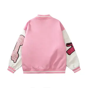 Custom Logo Leather Sleeves Blank Letterman Jacket Oversize University Cheap Custom Pink Varsity Jacket