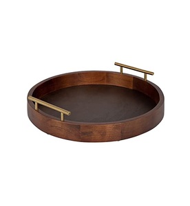 Bandeja Redonda de Madera de Alta Calidad con Asas Metálicas para Hoteles y Restaurantes, Bandeja para Servir Pizza Hecha a Mano, Calidad Premium - Product Image 1