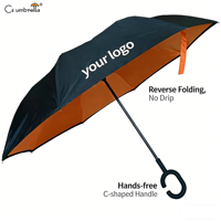 YS-8070 Parapluie inversé double couche en pongé 8K coupe-vent à ouverture et fermeture manuelle avec poignée en C, personnalisable avec logo