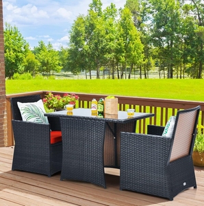 Durable Wicker Rattan Patio Furniture 3 Piece Set Outdoor Bistro Conversation Set with Thick <b>Padded</b> <b>Seat</b> Cushions - Product Image 1