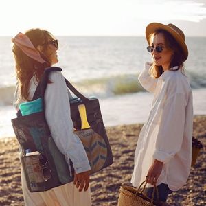Sac de plage XL en maille avec fermeture éclair, sac fourre-tout très résistant avec fermeture éclair, 8 grandes poches et pochette étanche bonus pour téléphone portable - Product Image 4