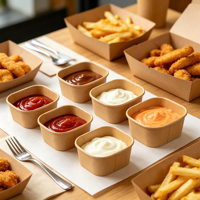 Gobelets à sauce jetables en papier kraft pour restaurant, restauration rapide, plats à emporter, traiteur, fête, portions individuelles, brun naturel