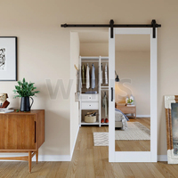 Porte coulissante en verre miroir 36x80 pouces avec kit de quincaillerie d'installation, porte de grange suspendue en MDF avec incrustation biseautée pour hôtel