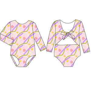 Traje de Baño de Manga Larga para Niñas, Venta al por Mayor de Fábrica, Estampado Floral Hawaiano Personalizado, Traje de Baño de Una Pieza con Lazos en la Espalda, Bikini de Playa para Niños - Product Image 2