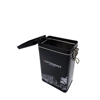 Boîte à café/thé rectangulaire en métal de qualité alimentaire avec couvercle en plastique
