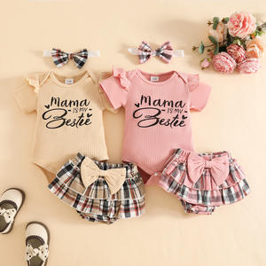 2026新作夏かわいい女の赤ちゃんコットンアニマルプリント半袖トップ + ショーツ + ヘアバンド3ピースセット - Product Image 1