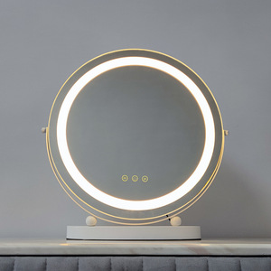 Miroir de Maquillage LED Rond à Cadre Doré, Commande Tactile, Lumineux, sur Pied, Vente en Gros Direct Usine - Product Image 1