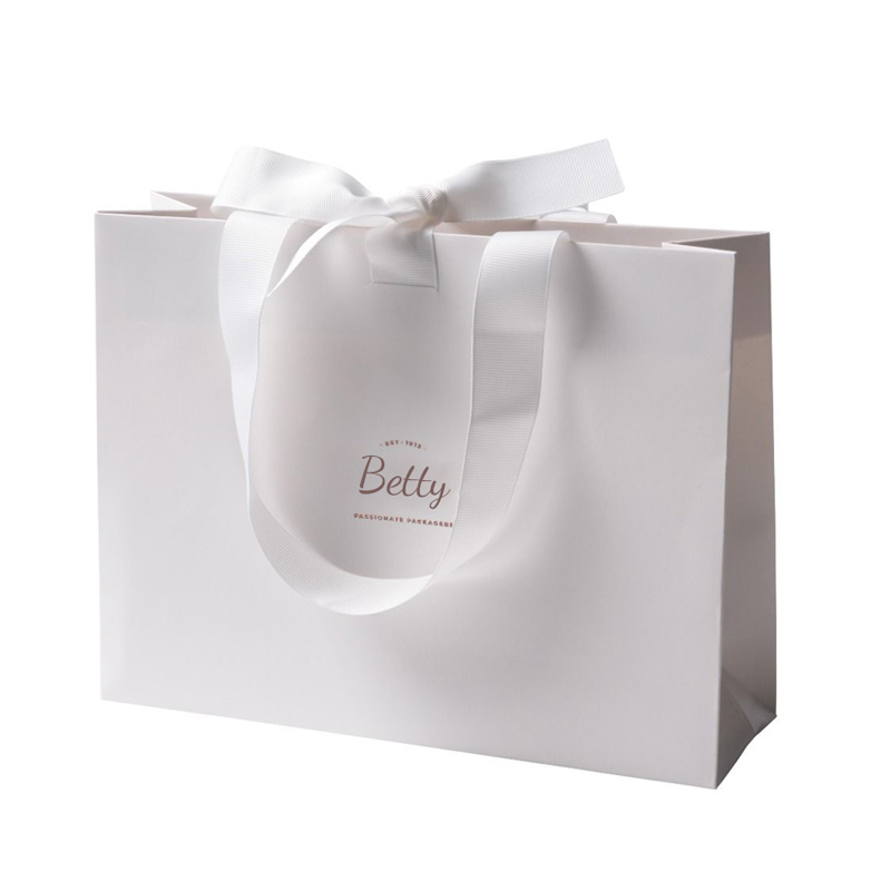 Bolsas De Papel Para Negocio Gloss Wit Retail Papier Gift Bags Groothandel Luxe Boodschappentas Met Strik