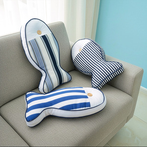 Fish Shaped Canvas Throw Pillow Striped Pattern With <b>Insert</b> Ocean Theme Home Decor <b>Cushion</b> - Product Image 4
