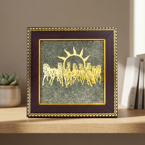 Marco de Fotos Cuadrado de Cristal de Pirita con Grabado Láser del Dios Sol Surya y su Carruaje de 7 Caballos, Decoración Religiosa para el Hogar - Product Image 4