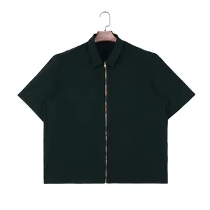 도매 헤비급 라펠 블랙 티셔츠 자수 빈 캐주얼 집업 셔츠 인쇄 Dtg T 셔츠 남성용