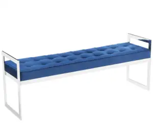 中国供应商提供的现代豪华不锈钢银色天鹅绒软垫床头凳