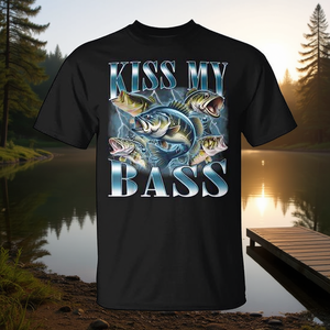T-shirt Kiss My Bass Fishing per pescatori di persici, maglietta grafica nera da uomo - Product Image 3