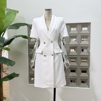 Robe professionnelle élégante à manches courtes pour femme, col tailleur cintré, robe mi-longue de qualité supérieure