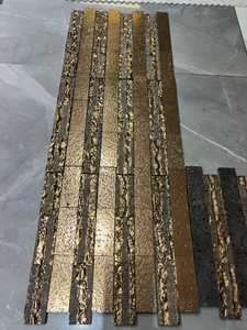 Tráng men vàng bạc màu đen xám dung nham Bazan <span class=keywords><strong>travertine</strong></span> đá nghệ thuật Gạch Mosaic cho nội thất tường ốp - Product Image 4