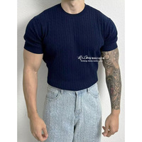 Nouveau T-shirt d'été tricoté à manches courtes, texturé, luxe léger, coupe ajustée, style business décontracté, vente en gros transfrontalière pour le commerce extérieur