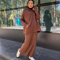 W-107 Nouvelle collection printemps-automne : Ensemble polyvalent Abaya tricoté à capuche, couleur unie, doux et respirant pour femmes musulmanes