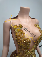 Ocstrade Damen Glänzendes Strass-Abendkleid Kristall-Diamant-Saum Kaffeebraunes Luxus-Ballkleid mit Schal