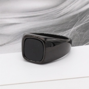 2023 New Trend Silver <b>Rings</b> Dainty square Black Natural Stone Charm <b>Rings</b> <b>for</b> Women <b>Men</b> - Product Image 5