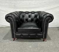 Ensemble de canapé Chesterfield en cuir véritable havane rustique avec cadre en bois massif rempli d'éponge au design tufté pour hôtel