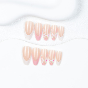 24 Uds. <span class=keywords><strong>Uñas</strong></span> postizas con patrón de <span class=keywords><strong>flores</strong></span> francesas de doble tono, manicura rápida y fácil, mejoras de <span class=keywords><strong>uñas</strong></span> artificiales para dedos - Product Image 3
