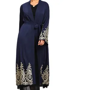 Neues muslimisches Langarm futter Chiffon Print Schnürung Damen Langes Kleid Swing Kleid