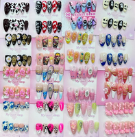 Offre Spéciale : 10 faux ongles en acrylique faits main, réutilisables, style cercueil, avec motif papillon, à presser pour les doigts