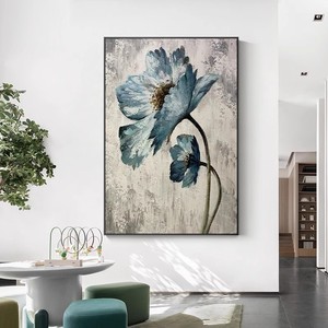 Hand Painted Oil Painting Abstract Flower Art Vertical <b>Large</b> Format Wall Hanging For Living Room Entryway Metal <b>Frame</b> - Product Image 4