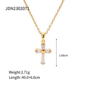 Retro Vintage 18K Gold Plated Stainless Steel Cubic Diamond <b>Cross</b> Pendant Clear Crossed Zircon Necklace Unisex Main Stone - Product Image 2