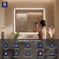 Miroir de salle de bain LED sans cadre personnalisé, rectangulaire arrondi, éclairage frontal, miroir de vanité intelligent anti-buée, fixation murale pour projets hôteliers