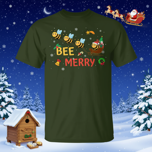 Camiseta Bee Merry Christmas Beekeeper Xmas Holiday Santa Sleigh Ride para adultos, unisex, cuello redondo, manga corta, impresión digital - Product Image 3