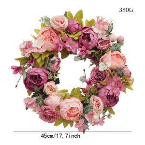 Couronne de pivoines artificielles de style européen, simulation quatre saisons, imperméable, 55 cm, pour mariages, remises de diplômes, Noël, Halloween - Product Image 6