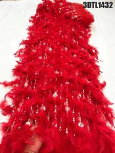 Lussuoso tessuto di pizzo piuma 3D Dubai pizzo di piume fatto a mano con paillettes tessuto abito indiano - Product Image 5