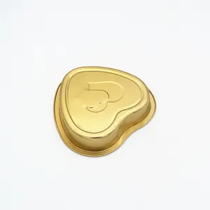 Commestibile san valentino personalizzato heavy duty 670ml oro mini teglie teglie a forma di cuore in alluminio teglie con coperchi
