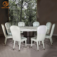 Ensemble de table à manger ronde en marbre de luxe moderne, base en acier inoxydable, 4, 6, 8 places, plateau en pierre frittée, design en pierre de cristal pour la maison