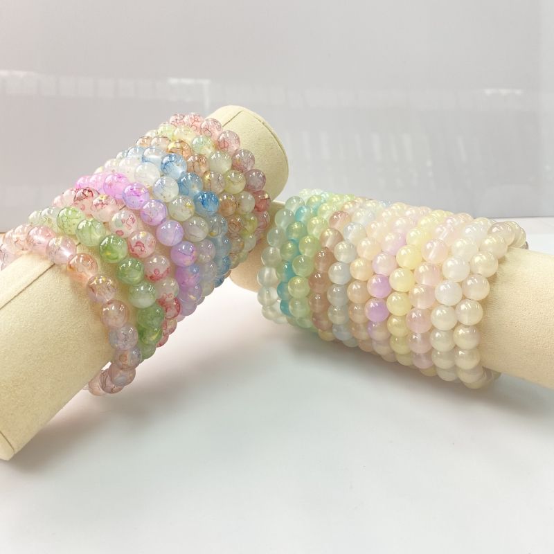 Wholesale Transparent Colors Crystal Glass Stretched Beaded 10mm Crystal  Bracelet for Girl Gift