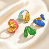 Bague dôme massive en acier inoxydable 316L et or 18 carats avec émail pour femme, style coloré et vibrant, bague chevalière enveloppante, bijoux étanches