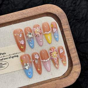 1948 lunghi AlmondDesigner staccabili dipinti a mano primavera estate isola di mandorla <span class=keywords><strong>usignolo</strong></span> intagliato dita per unghie artistiche indossabili - Product Image 1