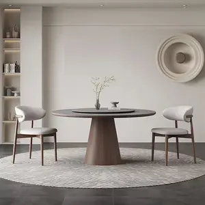 PurelyFeel, итальянский высококачественный стол из массива дерева, круглый стол с поворотным столом, новый, для дома, для грецкого ореха, wabi-Sabi, матовая каменная доска, круглый стол