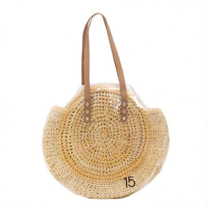 Borsa di paglia a forma di conchiglia 45x46 cm, rotonda, fatta a mano, intrecciata, borsa estiva - Product Image 1