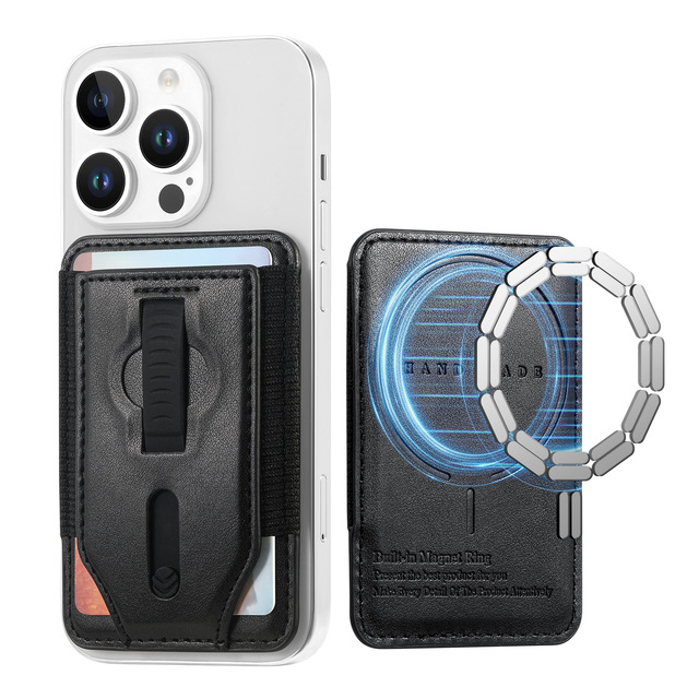 Leather Card Holder RFID Blocking Magnet Wallet with Hidden Elasticity Wristband for Iphone 17 16 15 14 13 12 Series Phone case