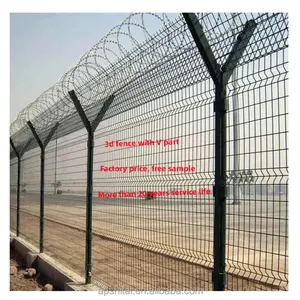 Easily Assembled 3D wire mesh fence with peach posts curved fence panels powder coated barbed razor wire brackets on posts