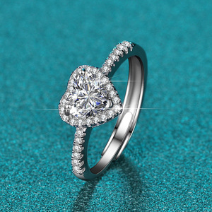 S925 perak murni wanita, zirkon bentuk hati 0.8 CT cincin dapat disesuaikan - Product Image 2