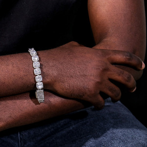 Chaîne cubaine unisexe en argent 925 avec diamants Moissanite couleur D, maillons carrés épais de 5mm et 6mm, style Hip-hop, collier et bracelet - Product Image 4