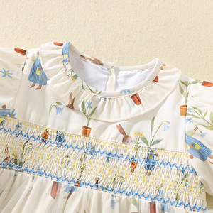 Zomerjurk van tule voor meisjes, geplooide kinderjurk, dunne gaasjurk, katoenen bedrukte jurk voor babymeisjes - Product Image 4